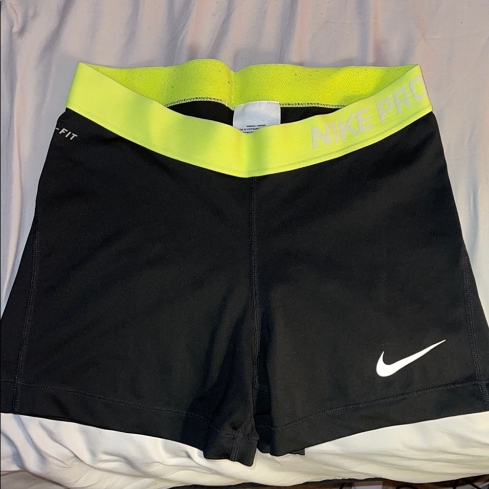Black and Neon Yellow Nike Pro Compression Shorts